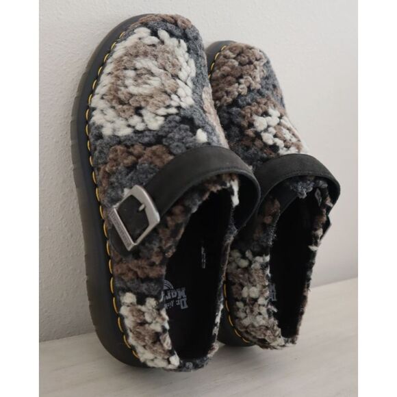 Dr. Martens Women's 10 Men's 9 Black Isham Crochet Wool + E.H Suede Mules - Picture 11 of 13